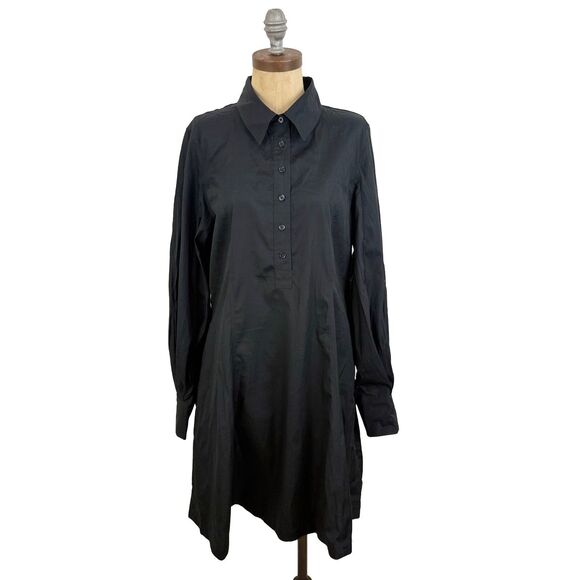 MADEWELL Seamed Long-Sleeve Mini Shirtdress 8 Poplin Black Fit Flare NWT B35 - Picture 2 of 6